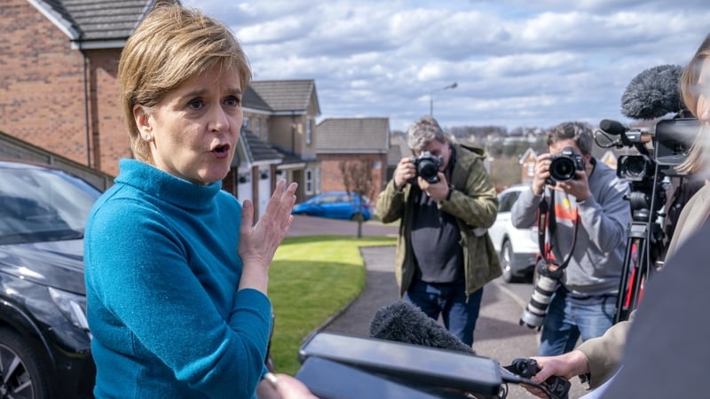 Nicola Sturgeon speaking to the media outside her home in Glasgow today