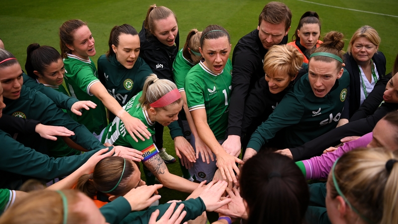 Republic of Ireland players huddle after the 2-0 defeat