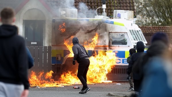 A number of missiles, including petrol bombs, were thrown at a PSNI Land Rover