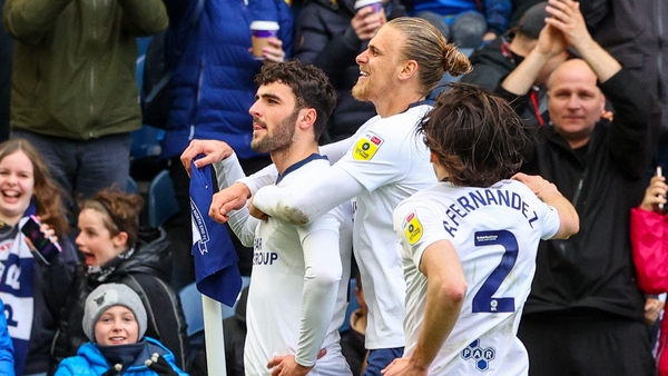 Tom Cannon celebrates his goal for Preston