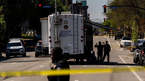 Police at the scene of the shooting in Louisville