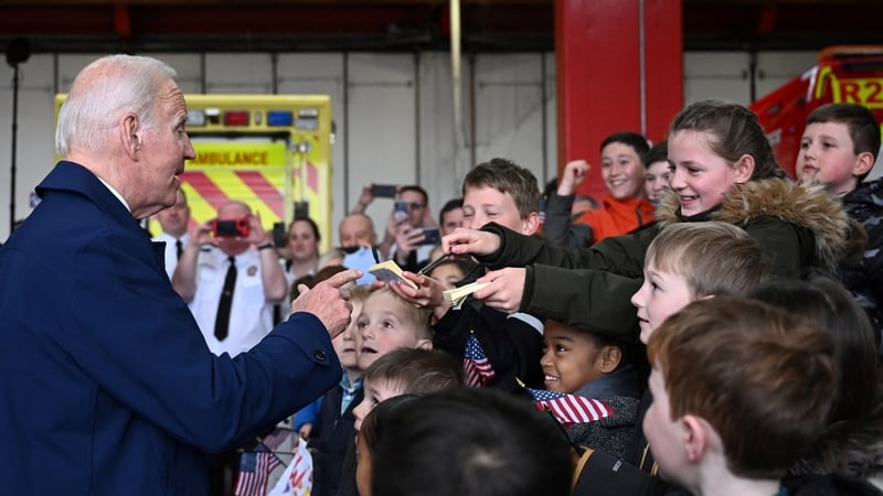 Joe Biden was greeted by US embassy staff and their children