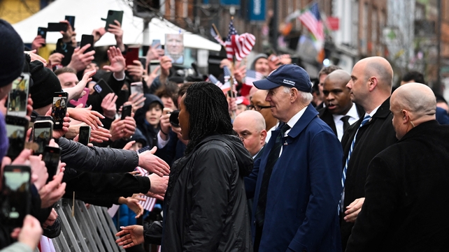 President Biden met locals in Dundalk after he was cheered and welcomed with waving flags as he arrived in the Co Louth town
