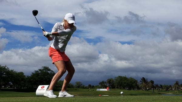 Stephanie Meadow tees off on the eighth hole