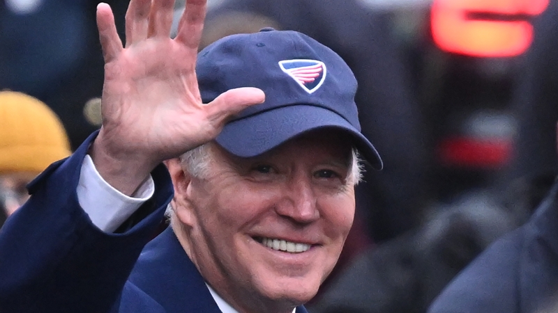 US President Joe Biden waves to members of the public who gathered for his arrival yesterday in Dundalk, Co Louth