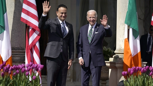 US President Joe Biden is welcomed by Taoiseach Leo Varadkar at Farmleigh House, Phoenix Park