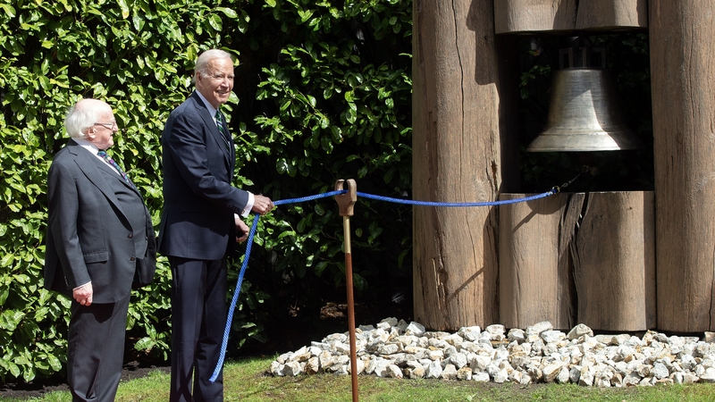 Joe Biden rang the symbolic Peace Bell on the grounds of Áras an Uachtaráin