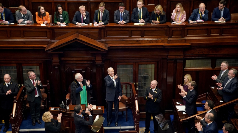 US President Joe Biden as he entered the Dáil chamber before addressing a joint sitting of the Houses of the Oireachtas