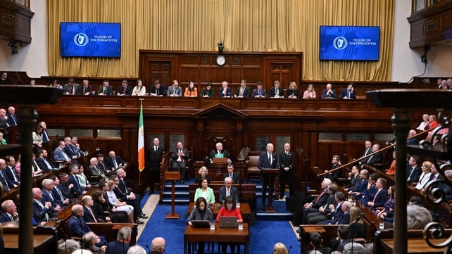 US President Joe Biden addresses the Houses of the Oireachtas at Leinster House