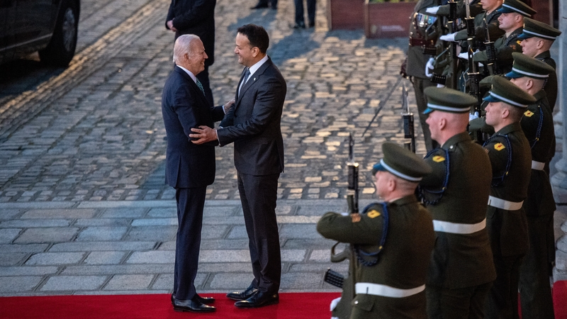 Leo Varadkar welcoming Joe Biden to a banquet dinner at Dublin Castle earlier in the week
