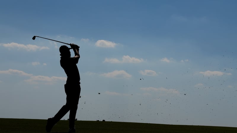 Matt Fitzpatrick plays his approach to the final hole on Saturday