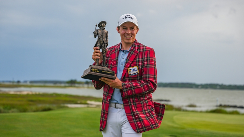Matt Fitzpatrick with his trophy and plaid jacket