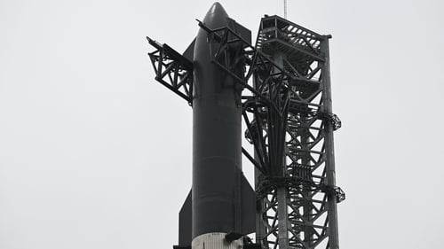Starship waiting on Starbase facility in Boca Chica, Texas