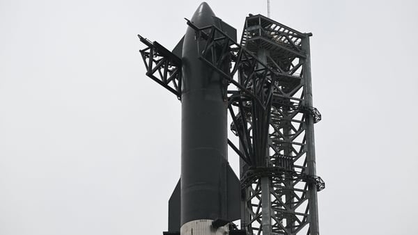 Starship waiting on Starbase facility in Boca Chica, Texas