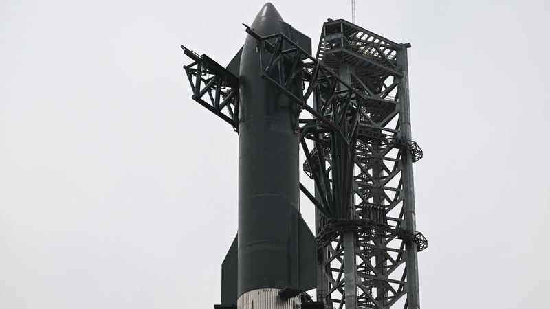 Starship waiting on Starbase facility in Boca Chica, Texas