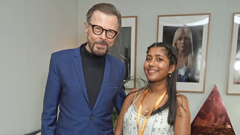 ABBA's Björn Ulvaeus and fan Josie Felix at the ABBA Arena in London on Monday Photos: Press Association