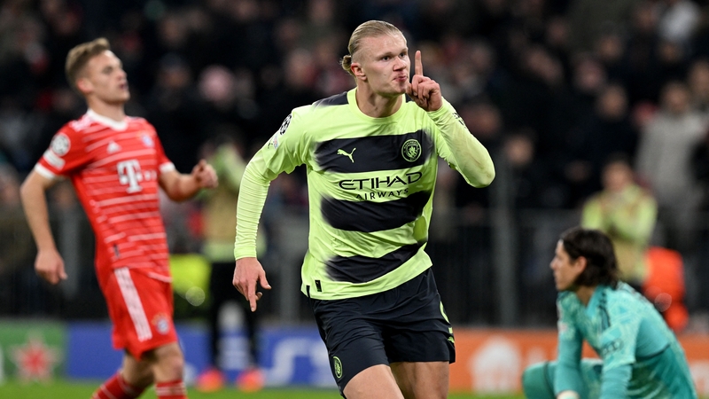 Erling Haaland celebrates after scoring at the Allianz Arena