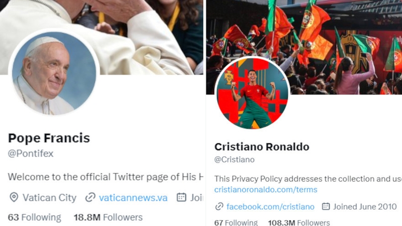 Some of the biggest accounts losing their ticks include footballer Cristiano Ronaldo and the official Twitter page for the Pope