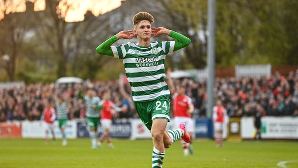 Johnny Kenny celebrates giving Shamrock Rovers the lead against St patrick's Athletic