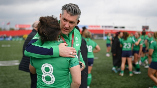 Ireland head coach Greg McWilliams with Deirbhile Nic a Bháird after the final whistle at Musgrave Park