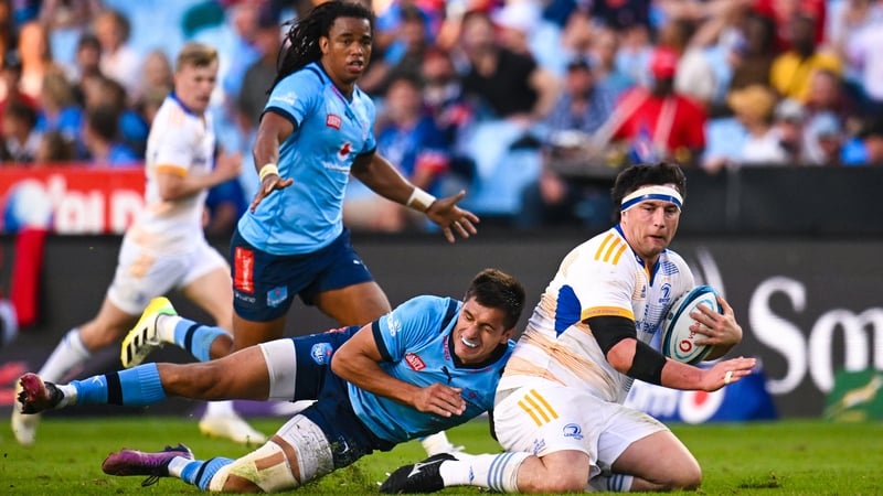 Leinster prop Thomas Clarkson is tackled by Harold Vorster