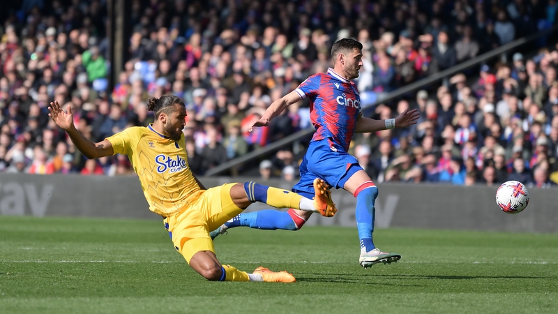 Everton's Dominic Calvert-Lewin flies into a tackle at Selhurst Park