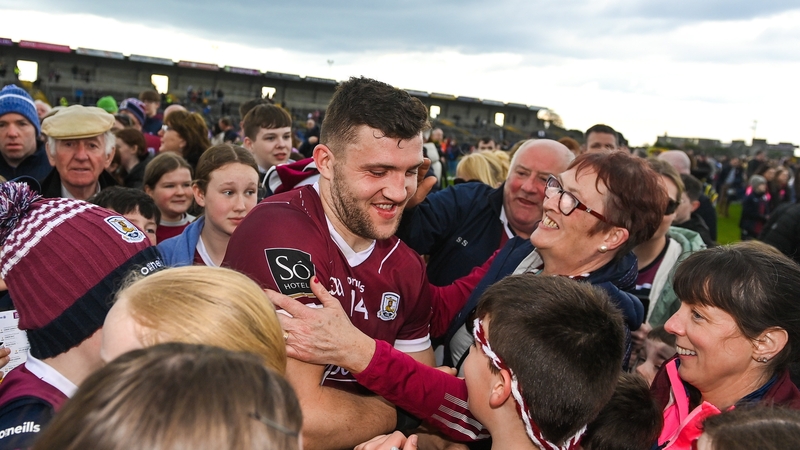Damien Comer is mobbed by Galway supporters after the win over Roscommon