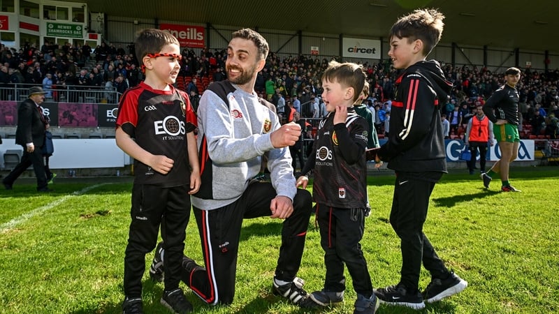 Down manager Conor Laverty with his children, from left, Conor Óg, Fiachra and Conleith after the Ulster quarter-final victory over Donegal