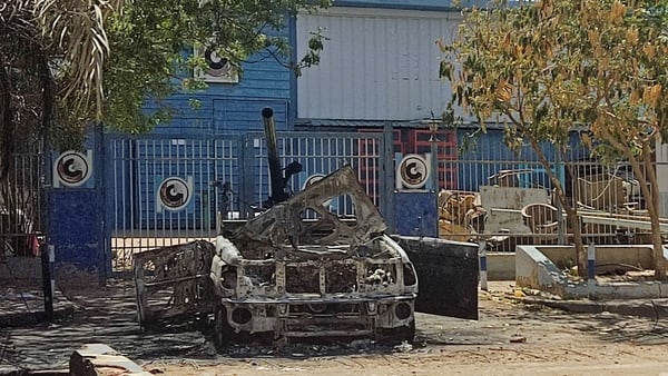 A destroyed Rapid Support Forces (RSF) vehicle in southern Khartoum