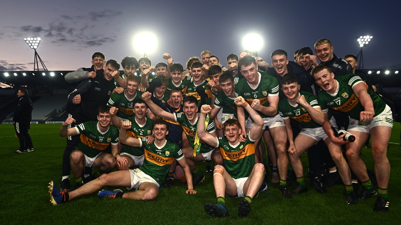 Kerry players celebrate after their victory in Cork