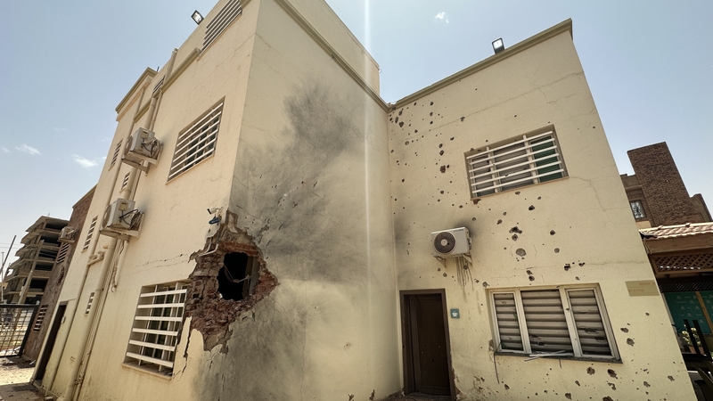 A view of the damaged Yunus Emre Instituteâs building during clashes between the Sudanese Armed Forces and the paramilitary Rapid Support Forces (RSF) in Khartoum