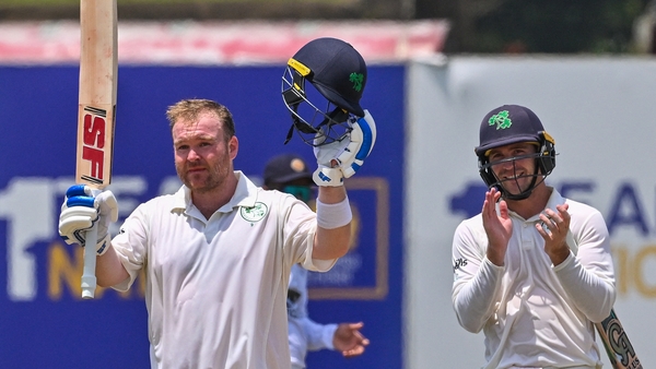 Paul Stirling acknowledges the applause after hitting his first Test century in Sri Lanka