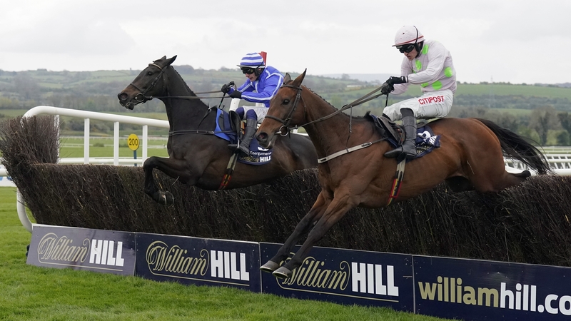 Chacun Pour Soi (near side) just leads Energumene over the last