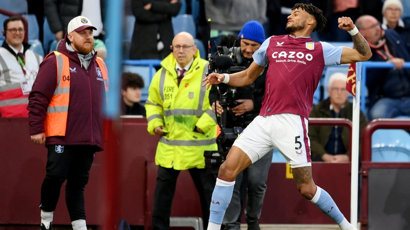 Tyrone Mings celebrates his first league goal since 2021