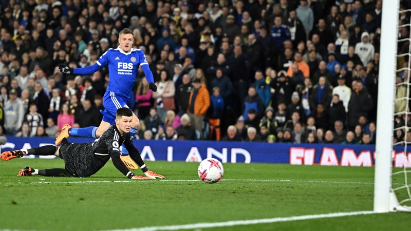 Jamie Vardy kept his cool to beat Illan Meslier in the Leeds goal