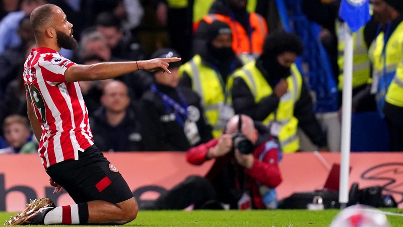 Bryan Mbeumo celebrates his goal at Stamford Bridge