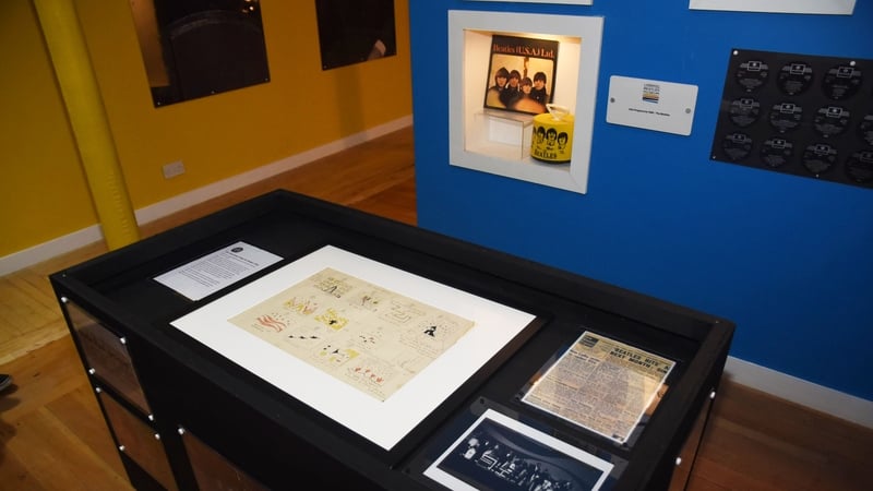 Sketches of stage backdrop designs drawn by Paul McCartney on display at the Liverpool Beatles Museum. Photo credits: Chris Neill/Beatles Museum/PA Wire