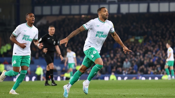 Callum Wilson celebrates scoring his second goal and Newcastle's third