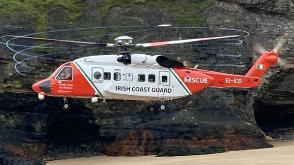 An Irish Coast Guard helicopter at Nuns' Beach in Ballybunion, Co Kerry