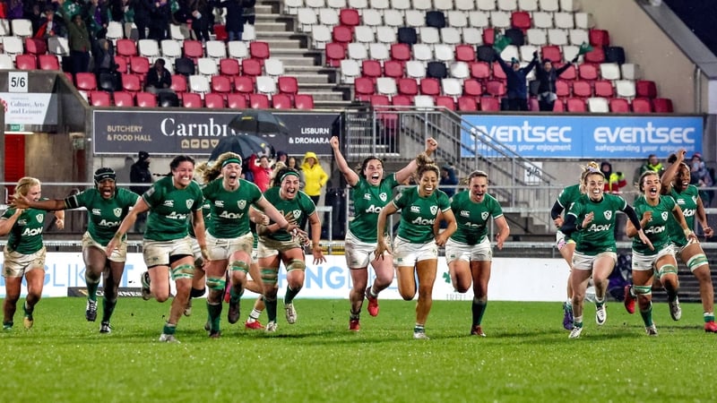 Ireland players celebrate following their win over Scotland 12 months ago