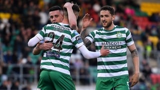 Johnny Kenny celebrates his goal with Gary O'Neill and Lee Grace