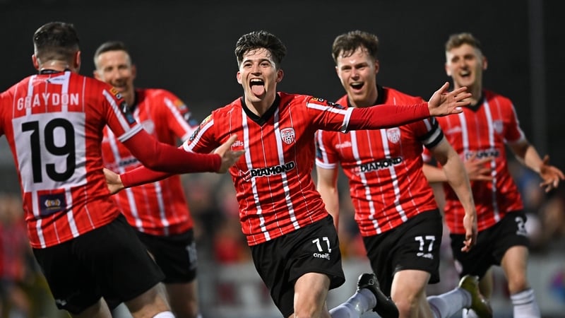 Colm Whelan celebrates after scoring Derry City's second goal