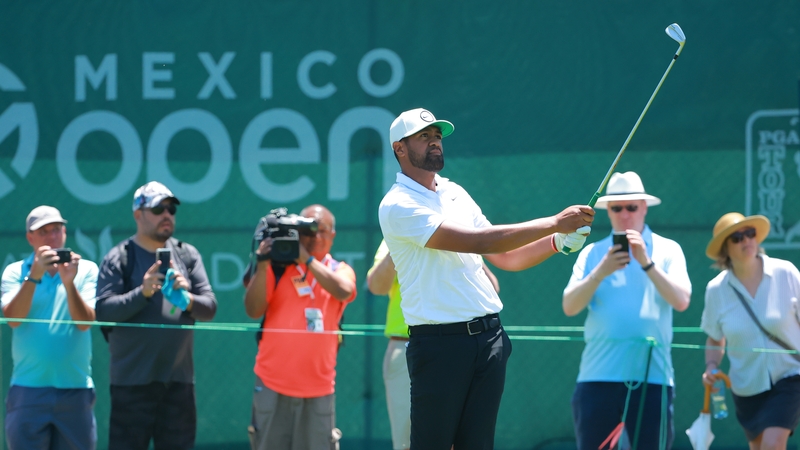 Tony Finau on the ninth tee in Mexico