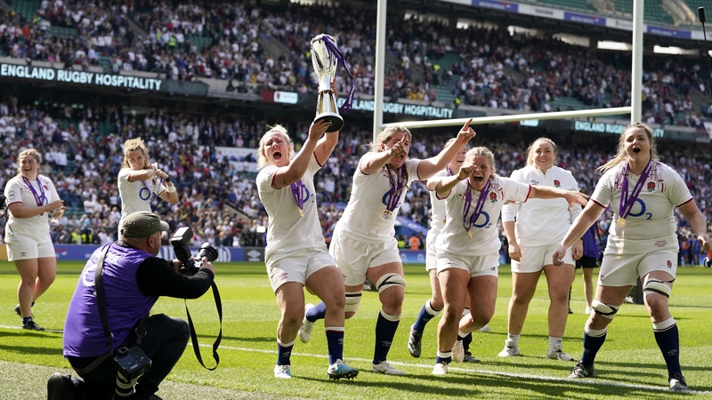 Marlie Packer with the Six Nations trophy after England juast hung on at Twickenham