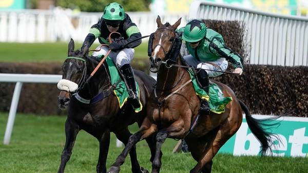 Rachael Blackmore riding Hewick (r) clear the last to win the Grade Two event