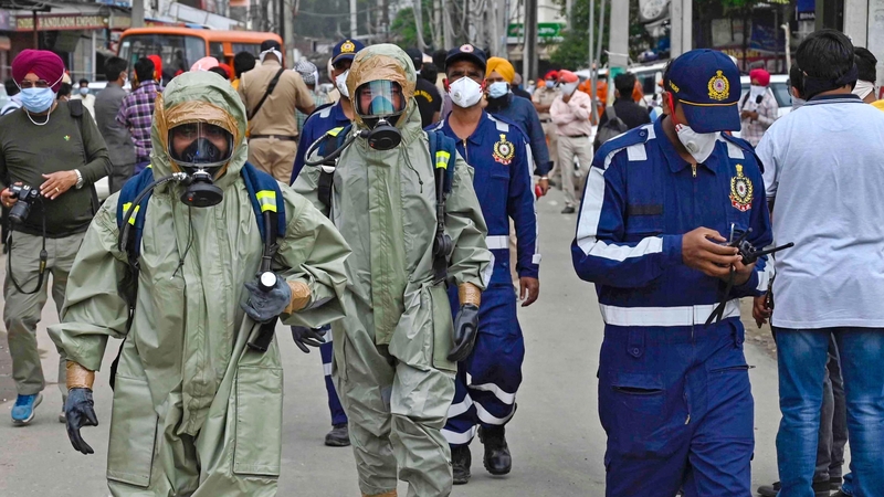 National Disaster Response Force personnel arrive to inspect the gas leak accident at a factory in Ludhiana