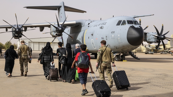 An RAF aircraft in Sudan, taking people for evacuation to Larnaca International Airport in Cyprus