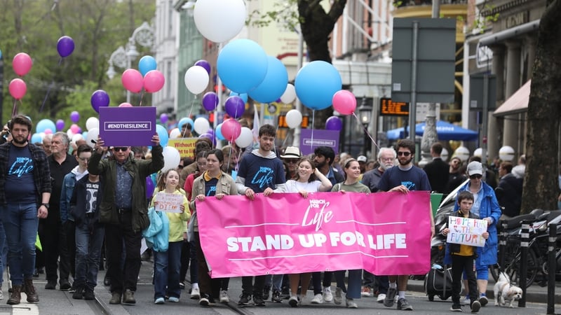 Protestors marching behind the banner as the Pro Life Campaign's annual March for Life took place on Molesworth Street today (pic: RollingNews)