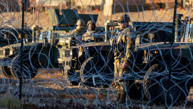 US soldiers stand guard at the US-Mexico border (file pic)