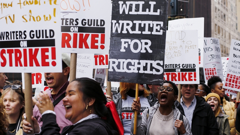 Writers Guild of America members protesting in New York on Tuesday